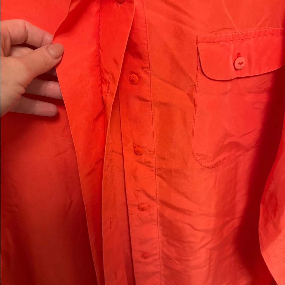 Vintage 90’s 100% Silk Long Sleeve Hidden Button Down Blouse Orange Size 10 - Picture 3 of 7